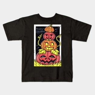 Happy Halloween Cute Pumpkin Stack Kids T-Shirt